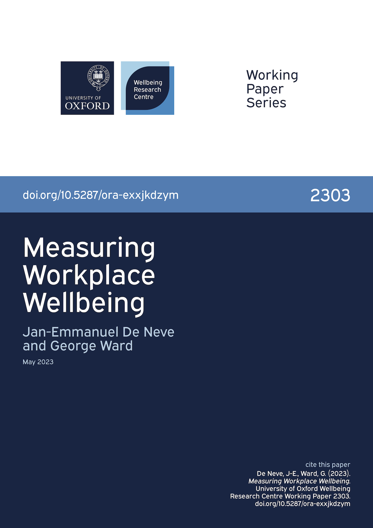 Cover for Working Paper 2303, Measuring Workplace Wellbeing.